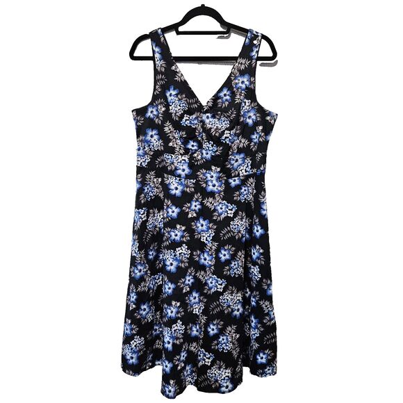 Torrid Dress Size 12 (L) Black Blue Gray Floral Sleeveless V-Neck Lined - Picture 1 of 12